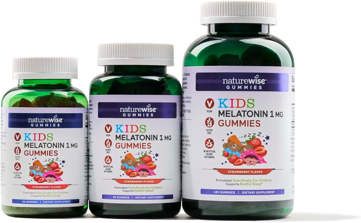 Naturewise Kids Melatonin Gummy 1 mg - Occasional Sleep Support Supplement - Drug-Free Sleep Aid for Kids Ages 4 & Up - Strawberry Flavored - Vegan, Gluten Free, Non-GMO - 60 Count[2-Month Supply] : Health & Household