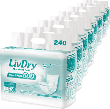 Livdry Incontinence Pad Insert Long Length, Protection For Men And Women, Extra Absorbency With Odor Control (240 Count)