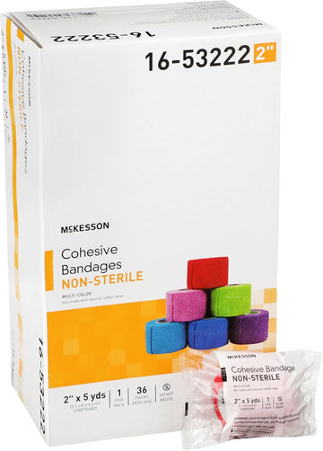 Mckesson Elastic Cohesive Bandages, Multi-Color, Non-Sterile, 2 In X 5 Yds, 1 Count, 36 Packs, 36 Total