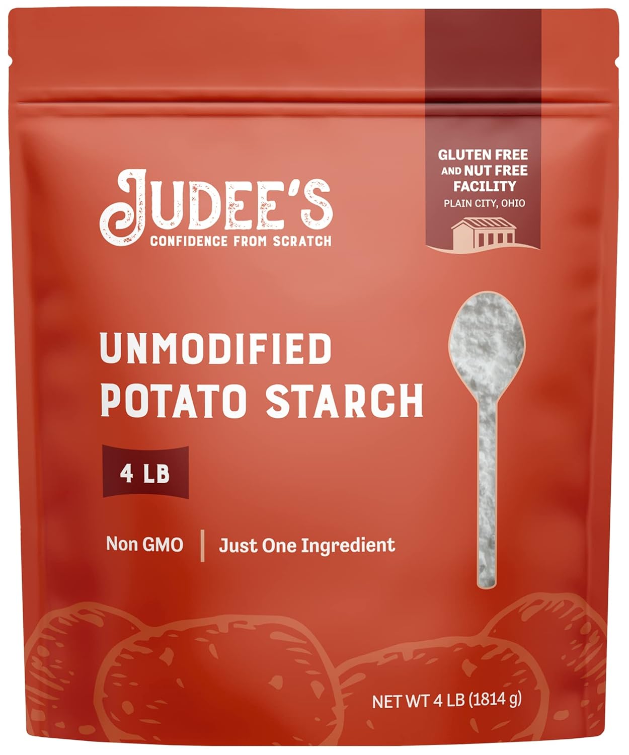 Judee’s Unmodified Potato Starch 4 lb - Just One Ingredient - Great for Breading, Thickening, Cooking, and Baking - 100% Non-GMO, Gluten-Free, and Nut-Free - Resistant to High Temperatures