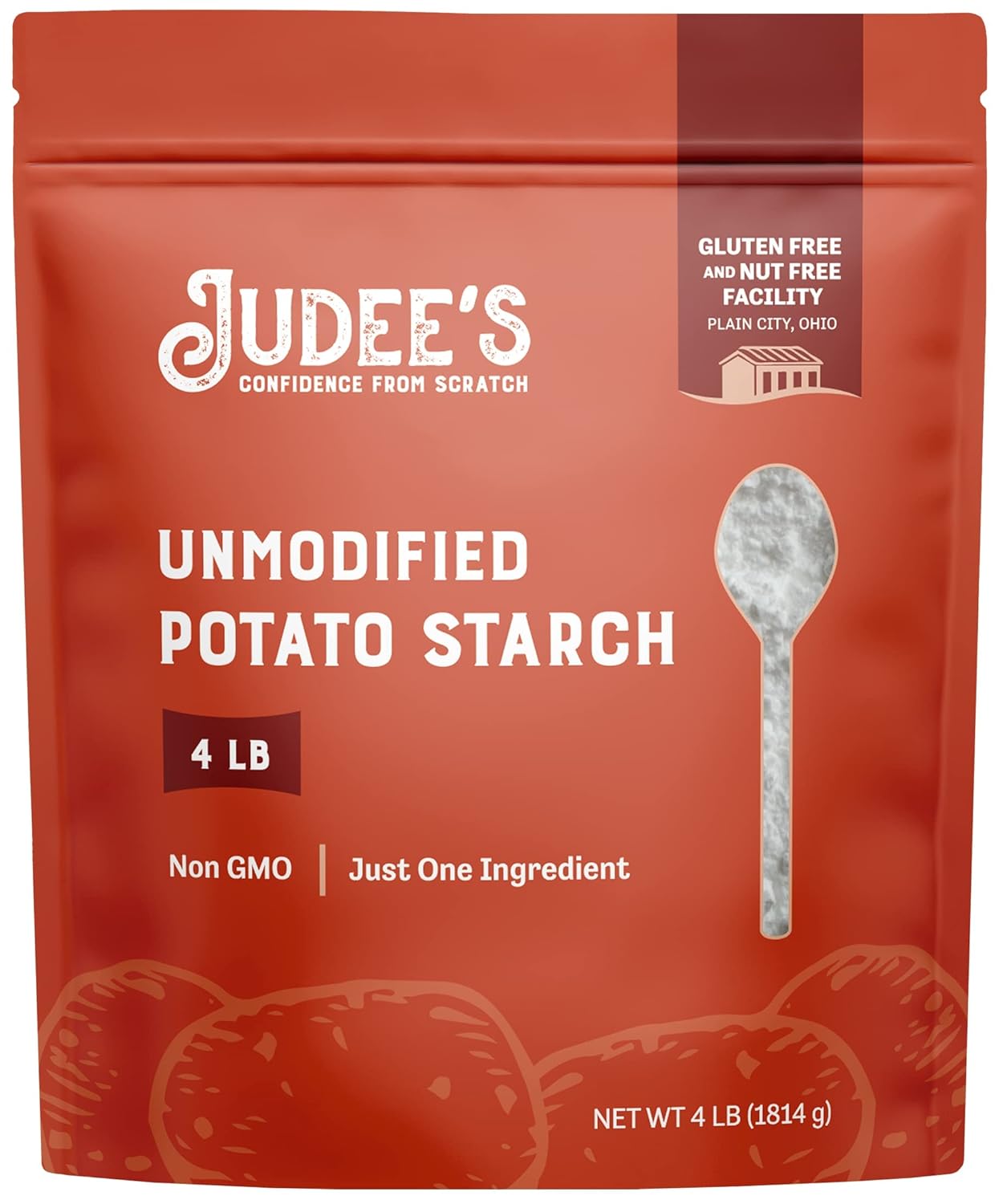 Judee’S Unmodified Potato Starch 4 Lb - Just One Ingredient - Great For Breading, Thickening, Cooking, And Baking - 100% Non-Gmo, Gluten-Free, And Nut-Free - Resistant To High Temperatures