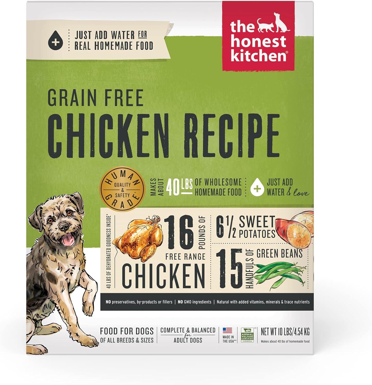 The Honest Kitchen Human Grade Dehydrated Grain Free Dog Food – Complete Meal or Dog Food Topper – Chicken 10 lb (makes 40 lbs)