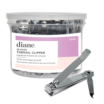 Diane D909 Stainless Steel Straight Edge Toenail Clipper with Fold Out File for Natural Nails - 36 Pack Bin