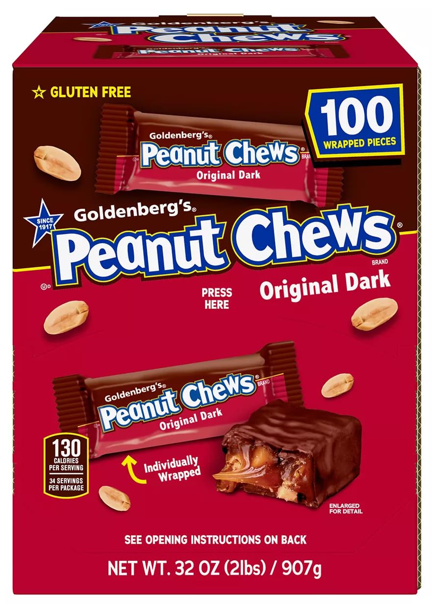 Goldenberg’s Peanut Chews Original Dark Chocolate Gravity Feeder (100 ct.) - 2 Lbs