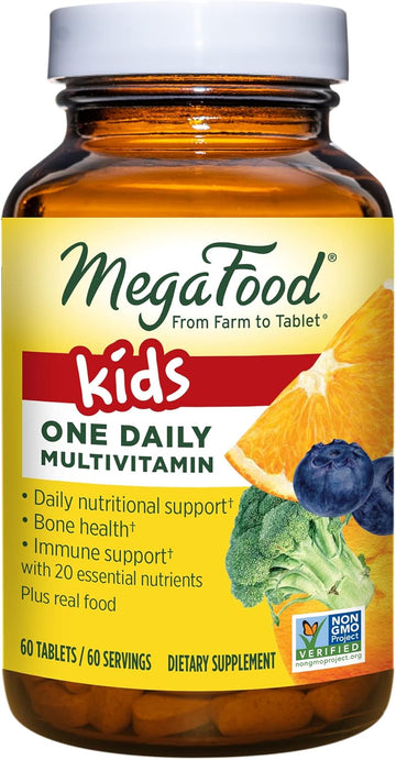 Megafood Kids One Daily - Kids Vitamins - With Vitamin B, Vitamin C, Vitamin D & Zinc - Bone Health & Immune Support Supplement - Non-Gmo, Vegetarian, Made Without 9 Food Allergens - 60 Mini Tabs