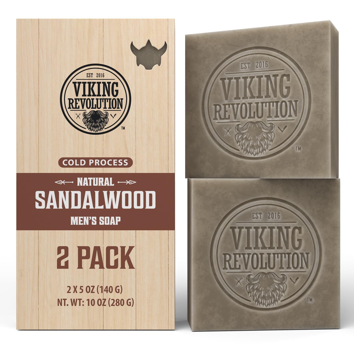 Viking Revolution Sandalwood Natural Soap For Men - Mens Soap Bar With Essential Oils Cold Pressed Bar Soap For Men - Nourishing Mens Bar Soap With Coconut Oil, Shea Oil, Almond Oil (2 Pack)