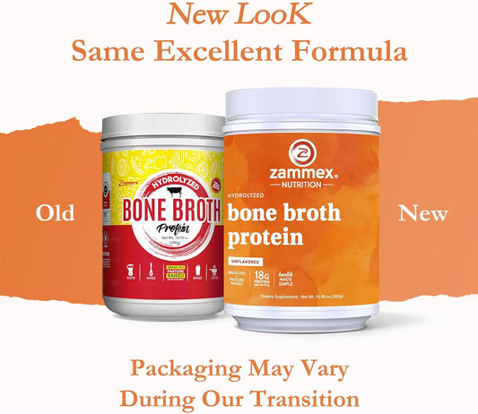 Zammex 100% Grass-Fed Beef Bone Broth Protein Powder, 20G Protein, Hydrolyzed Collagen Peptides Type 1&3, Supports Healthy Skin, Nails, Hair, Joints, Non-Gmo, Gluten Free, Paleo & Keto Friendly