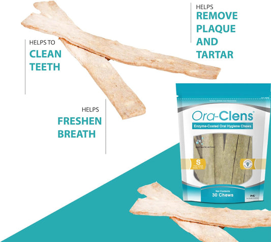 Oral Hygiene Chews For Small Dogs - Cleans Teeth And Freshens Breathe - Coated With Enzymes - Prevents Plaque & Bacteria Build Up - 30 Chews