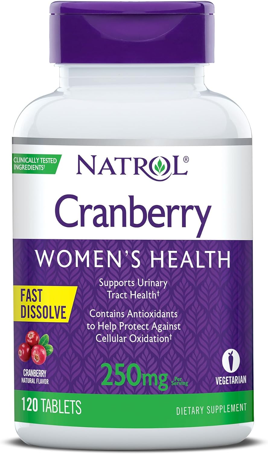 Natrol, Cranberry Fast Dissolve Tablets, Dietary Supplement, Supports Urinary Tract Health, Contains Antioxidants, 250 mg, 120 Count