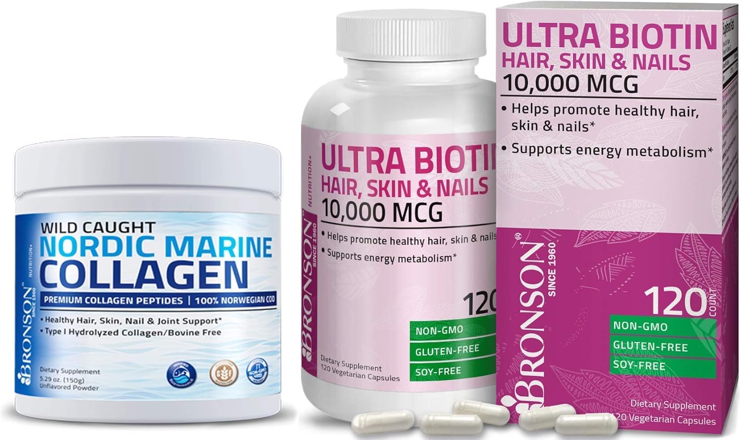 Marine Collagen Peptides Hydrolyzed Protein Powder + Ultra Biotin 10,000 Mcg Hair Skin And Nails Supplement