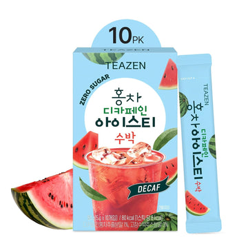 Teazen Summer Watermelon Iced Tea, Sugar Free, Uva Black Tea, Hydration Drink Mix, Decaf, 10 Sticks, 1.76Oz