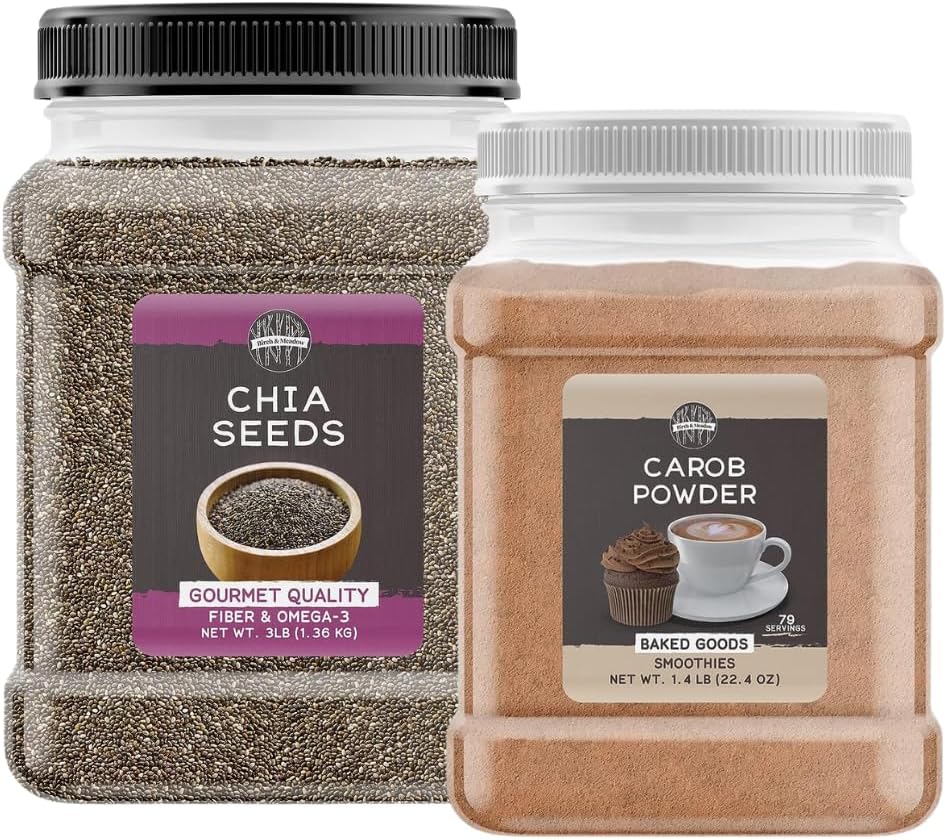 Birch & Meadow Chia Seeds And Carob Powder Bundle, Various Sizes, Smoothies & Shakes, Flavorful