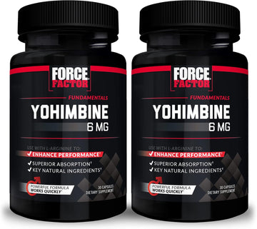 Force Factor Yohimbine Supplement For Men, Yohimbe Bark Extract With Superior Absorption To Enhance Performance, 6Mg Yohimbine Bark Pills With Key Natural Ingredients, 30 Count (Pack Of 2)