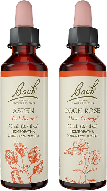 Bach Original Flower Remedies 2-Pack, Find Your Safe Place" - Rock Rose, Aspen, Homeopathic Flower Essences, Vegan, 20mL Dropper x2, Empty Mixing Bottle x1