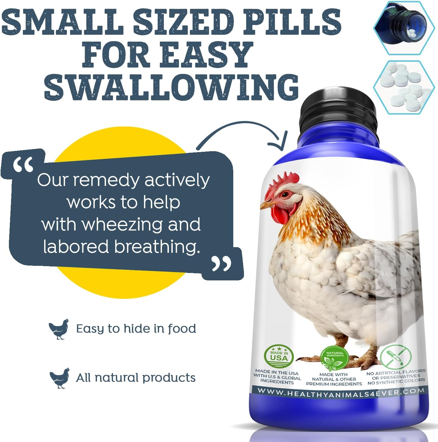 HealthyAnimals4Ever All-Natural Chicken Respiratory Support Supplement - Effective Homeopathic Breathing Aid for Chickens - 300 Chicken Respiratory Support Tablets