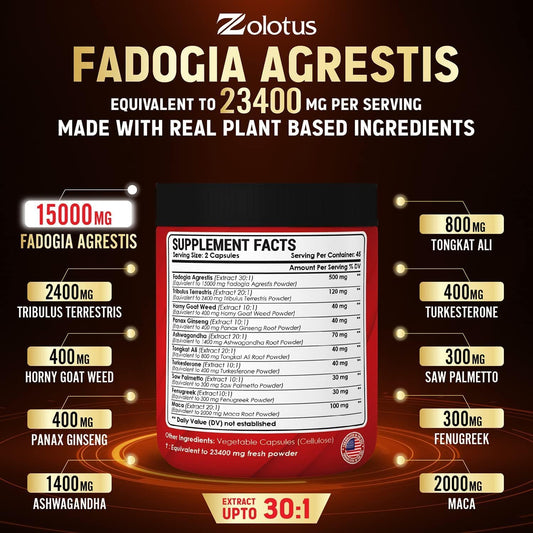 23400mg Fadogia Agrestis 10 In 1, 23X Strength with Maca, Tribulus Terrestris, Horny Goat Weed, Panax Ginseng, Saw Palmetto, Tongkat Ali,. Energy, Stamina & Performance Supplement for Men & Women