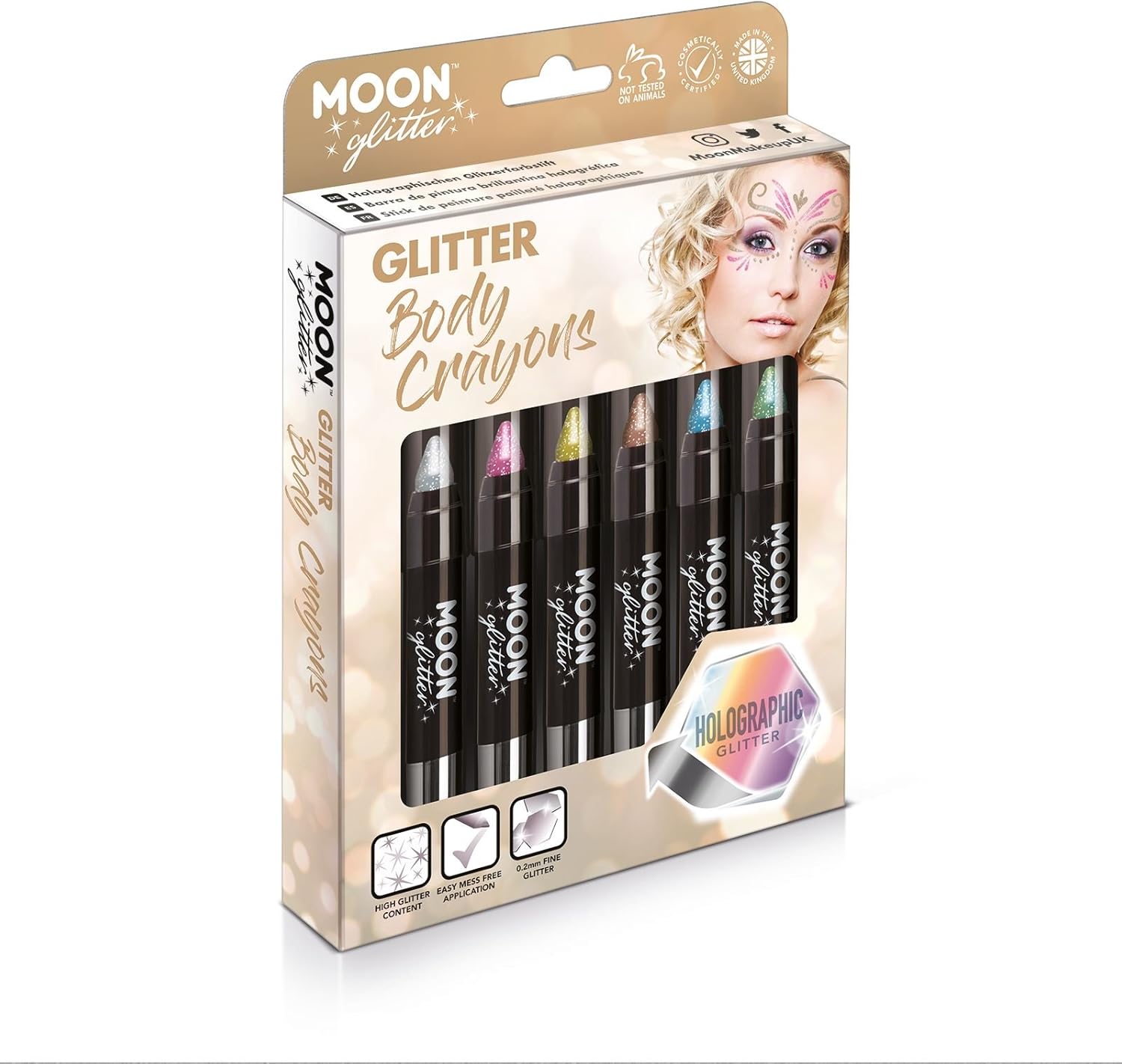 Holographic Festival Glitter Paint Stick / Body Crayon Makeup For The Face & Body By Moon Glitter - 3.5G (Boxset)