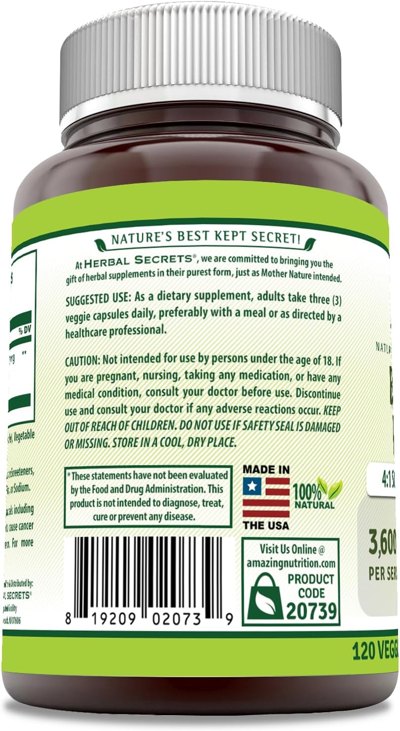 Herbal Secrets Bilberry Extract 3600 mg Per Serving | 4:1 Extract | Veggie Capsules Supplement | Non-GMO | Gluten Free (120) : Health & Household