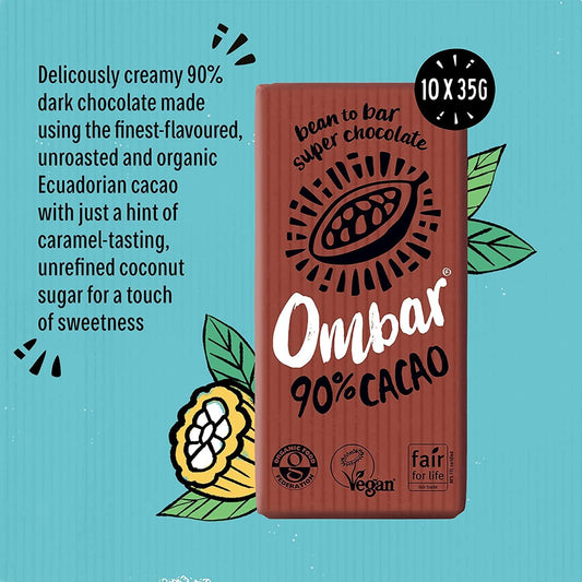 Vegan Chocolate - Ombar Coco 60% Dark Chocolate (35G X 10 Bars) Organic, Fair Trade, Dairy Free And Gluten Free Chocolate
