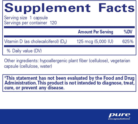 Pure Encapsulations Vitamin D3 125 Mcg (5,000 Iu) - Supplement To Support Bone, Joint, Breast, Heart, Colon, And Immune Health* - With Vitamin D