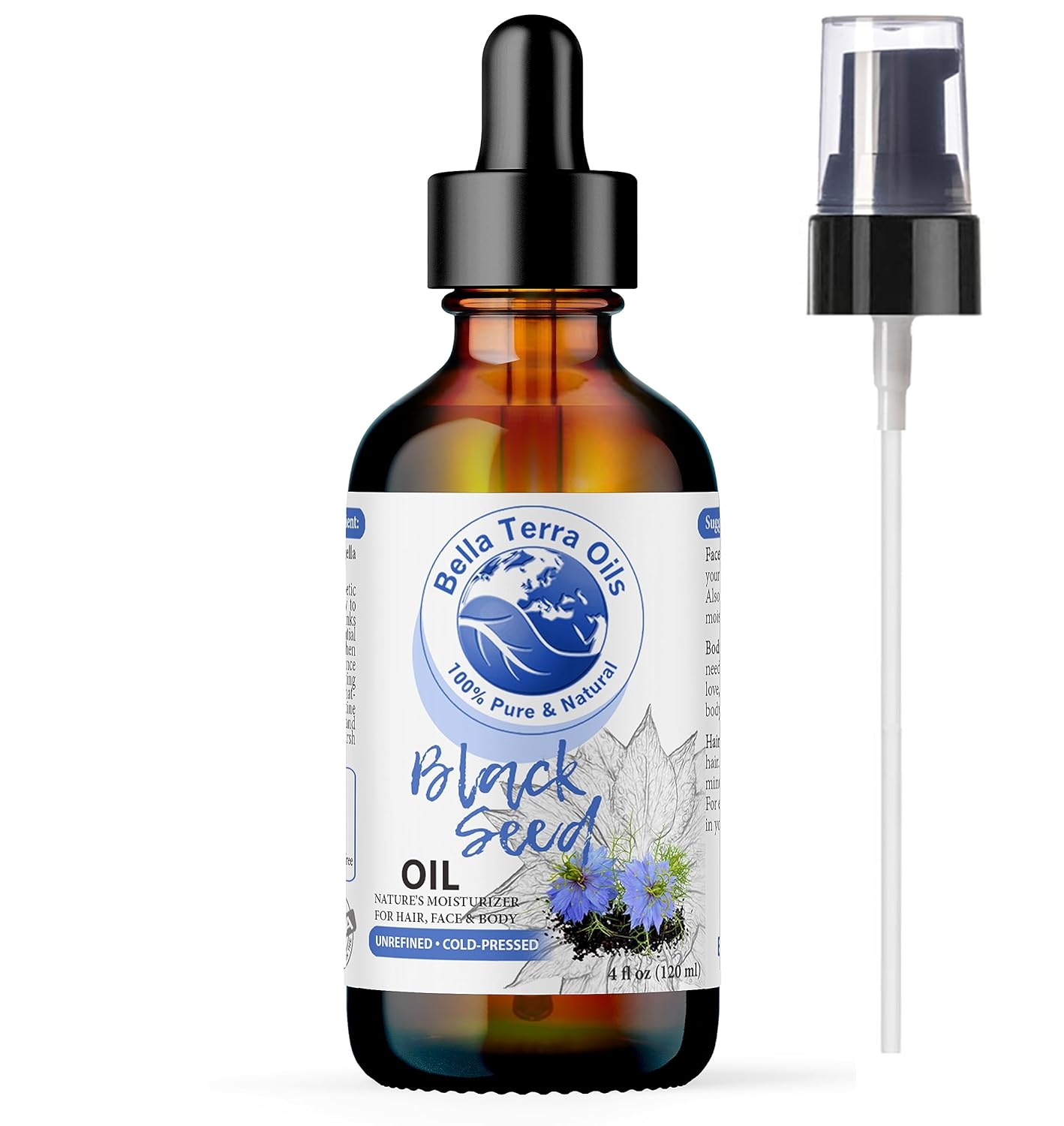 Bella Terra Oils - Black Seed Oil 4oz - Luxuriate in the Richness of Nigella Sativa, High in B-Vitamins, For a Naturally Beautiful Skin