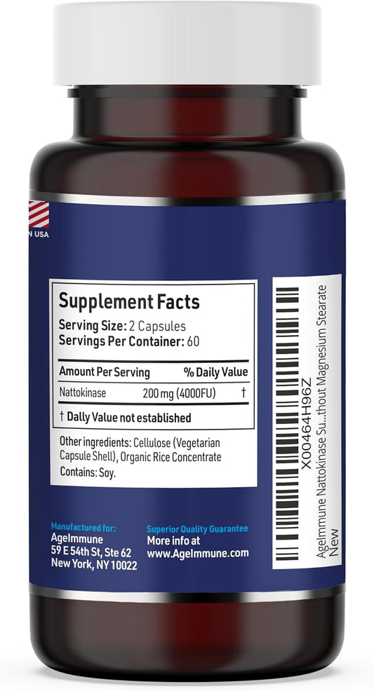 Nattokinase Supplement 4000 Fu 200Mg - Enzyme -120 Capsules For Cardiovascular And Circulatory Support- Made In The Usa Without Magnesium Stearate