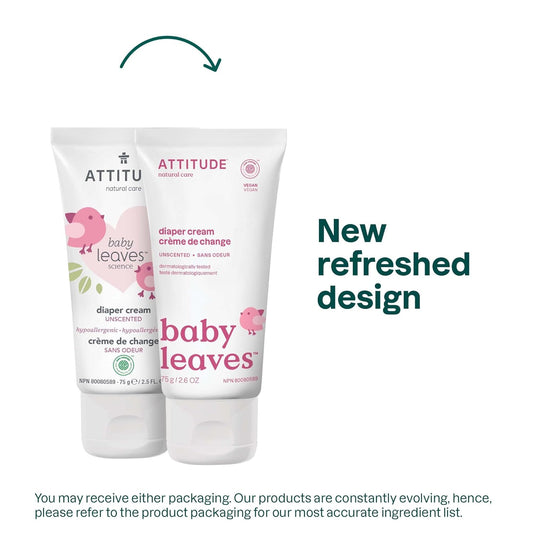 Attitude Natural Zinc Diaper Cream | Ewg Verified, Hypoallergenic, Dermatologist Tested And Fragrance-Free Diaper Rash Cream | Blocks Moisture, Prevents Irritation | Baby Leaves (2,6 Fluid Ounce)