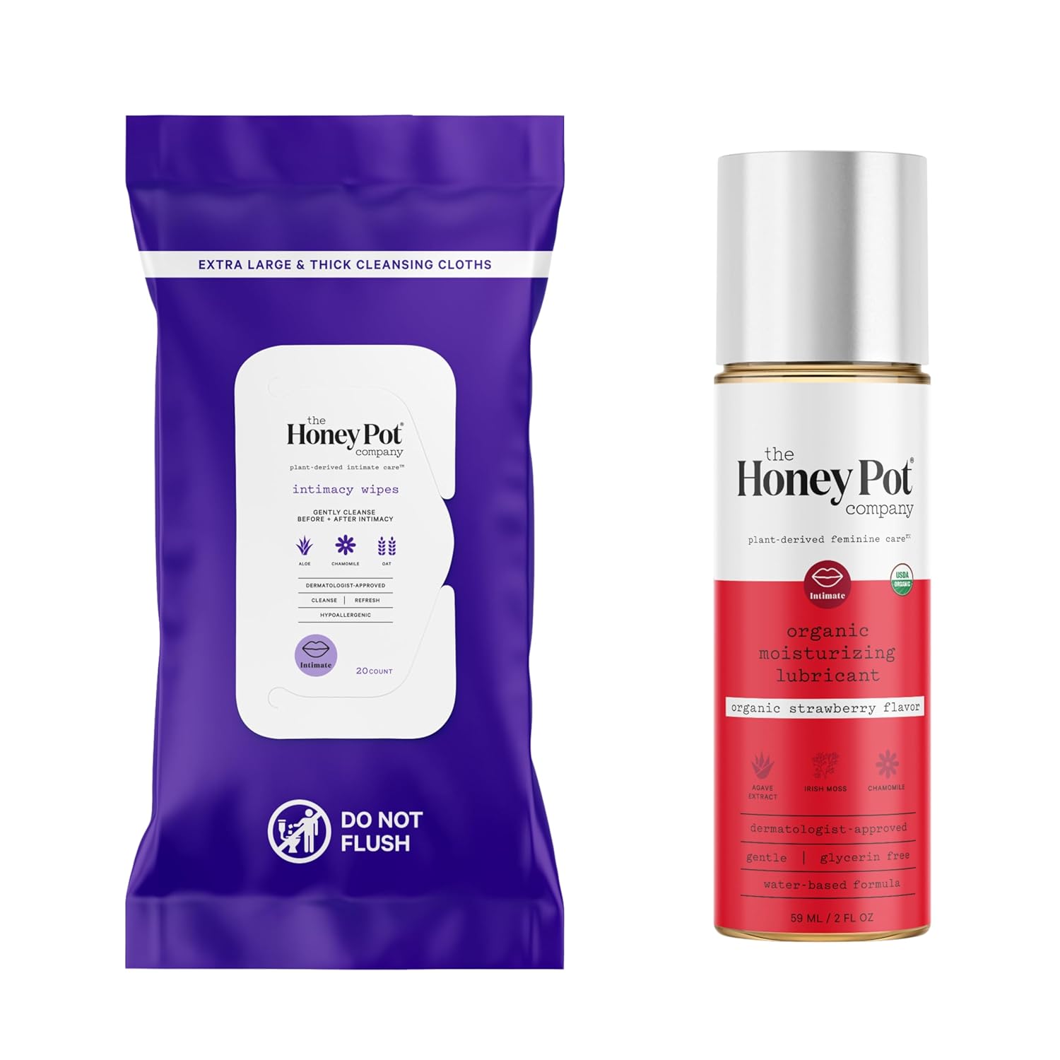 The Honey Pot Company - Intimacy Cleansing Wipes & Strawberry Flavored Lube Bundle - Feminine Products - Perfect For Women And Couples