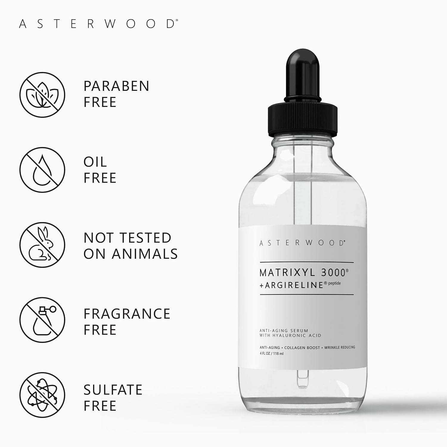 ASTERWOOD Matrixyl 3000 + Argireline Serum with Hyaluronic Acid - Anti-Aging and Anti-Wrinkle - Not Your Ordinary Peptides Serum For Face, 118ml/4 oz : Beauty & Personal Care