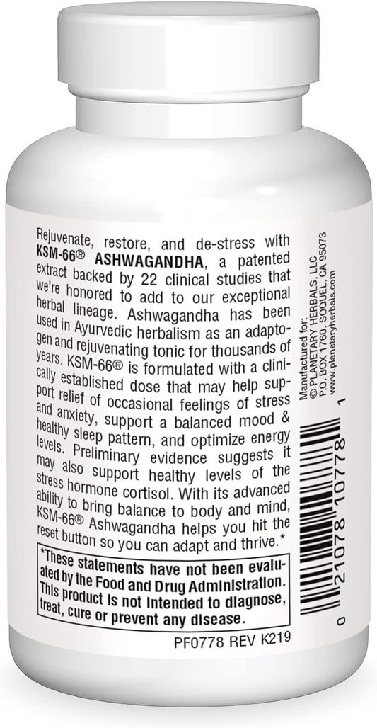 Planetary Herbals KSM-66 Ashwagandha Root Extract 600 mg - 120 Vegetarian Capsules