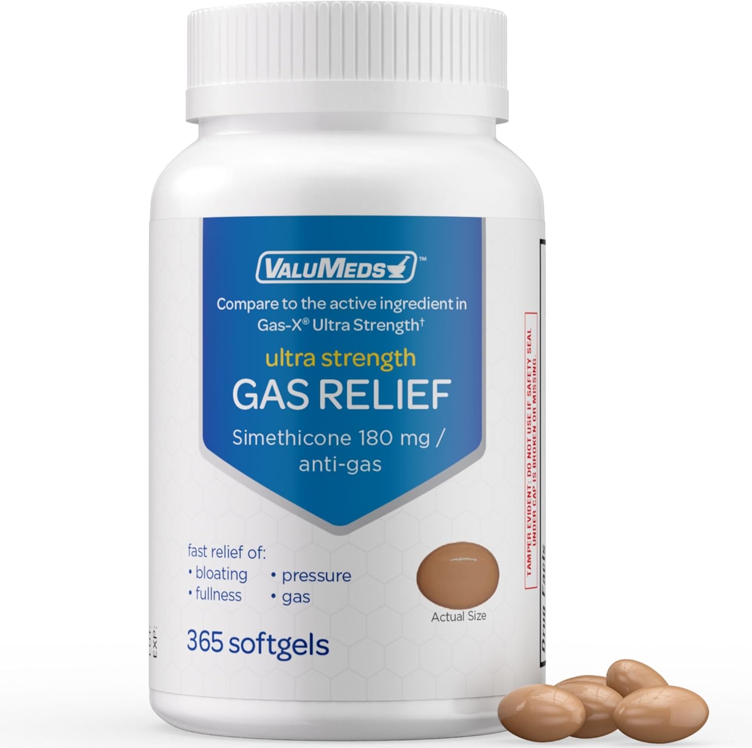 Valumeds Ultra-Strength Gas Relief For Adults (365 Softgels) Relieves Pressure, Bloating, And Painful Discomfort | Improves Regularity And Digestive Balance | 180Mg Simethicone