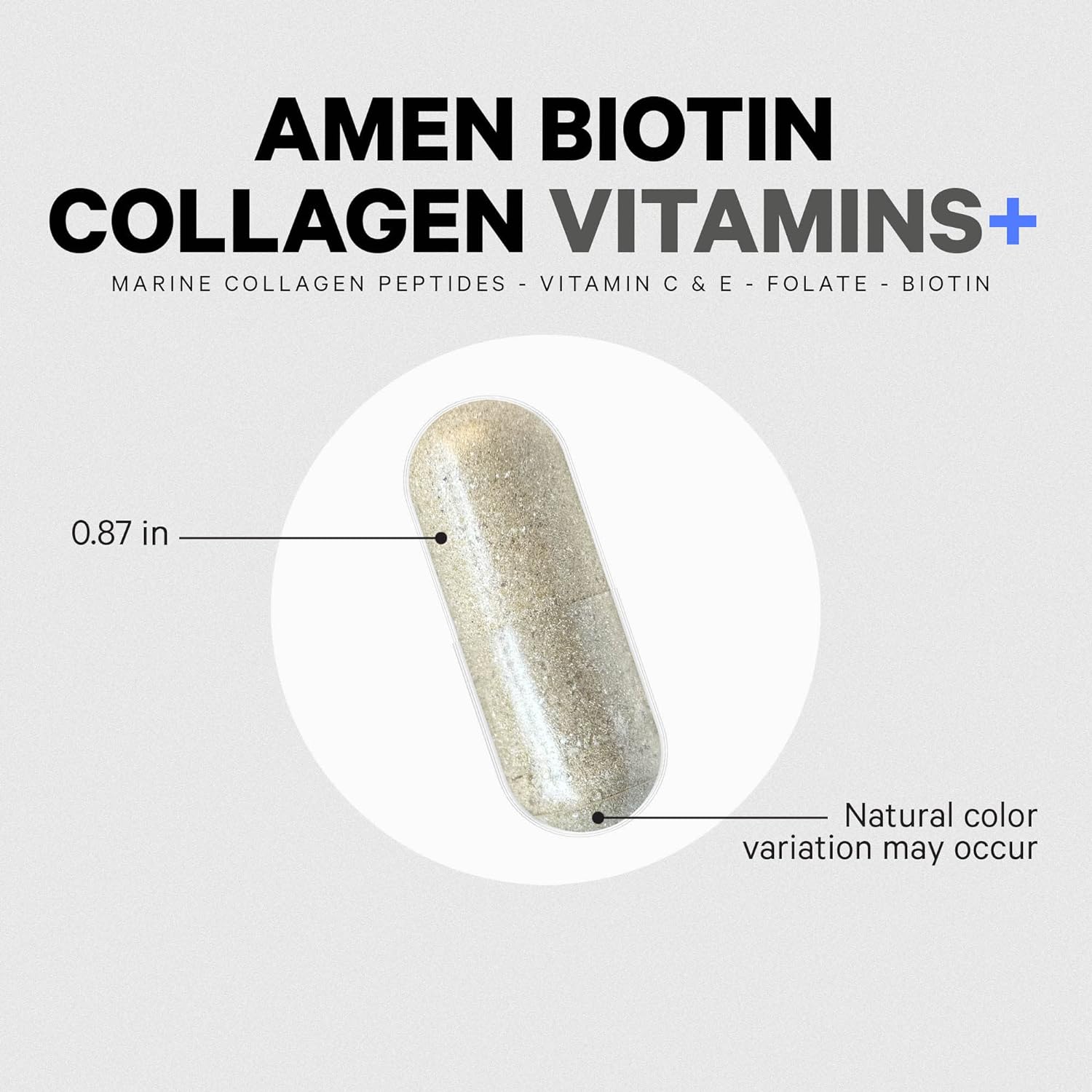 Amen Biotin Collagen Vitamins+ Advanced Hair, Skin, Nail & Immunity Support - 10,000mcg Biotin, Collagen, Keratin, Vitamins C & E, Folate, Hyaluronic Acid, MSM - 3-Month Supply, Non-GMO - 90 Capsules : Health & Household