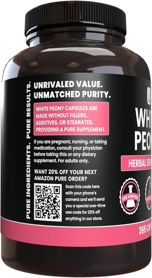 Pure Original Ingredients White Peony (365 Capsules) No Magnesium Or Rice Fillers, Always Pure, Lab Verified