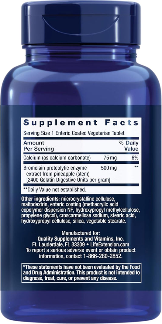 Life Extension Specially-Coated Bromelain, Pineapple Extract, Joint Health, Joint Comfort, Vegetarian, Gluten-Free, Non-Gmo, 500 Mg, 60 Enteric-Coated Tablets
