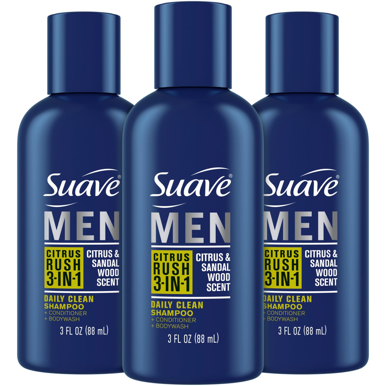 Suave Men Body Wash 3-In-1 Citrus Rush – Travel-Size Shampoo, Conditioner & Body Soap All-In-One Formula With Keratin For Healthy Hair & Skin, 3 Oz Ea (Pack Of 3)