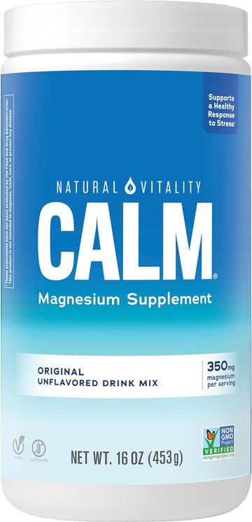 Natural Vitality Calm, Magnesium Citrate Supplement, Anti-Stress Drink Mix Powder, Gluten Free, Vegan, & Non-Gmo, Original Unflavored, 16 Oz