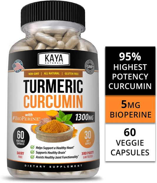 Kaya Naturals Turmeric Platinum, 60 Count Capsules, Bioperine, Premium Joint Support With 95% Standardized Curcuminoids - 60 Capsules