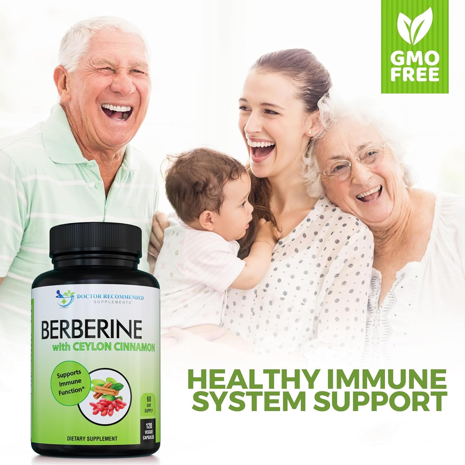 DOCTOR RECOMMENDED SUPPLEMENTS Berberine with Ceylon Cinnamon - 1200mg Berberine & 100mg Organic Ceylon Cinnamon - 120 Veggie Capsules, Healthy Immune System & Gastrointestinal Wellness : Health & Household
