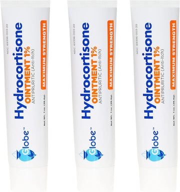 (3 Pack) Globe Hydrocortisone Maximum Strength Transparent Ointment 1%,1 Oz, Anti-Itch Topical Ointment For Redness, Swelling, Itching, Rash, Bug/Mosquito Bites, Eczema, Hemorrhoids & More