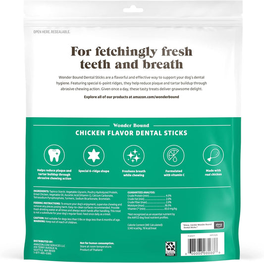 Amazon Brand - Wonder Bound Chicken Flavor Dental Sticks for Large Dogs (Over 30 lbs), 6-Ridge Shape for Plaque & Tartar Control, Freshens Breath, Made With Real Chicken, 40 Count (Pack of 1)