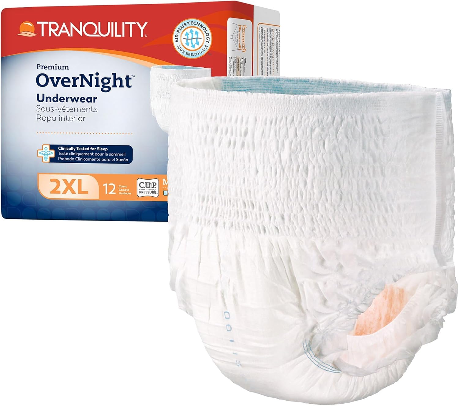 Tranquility Premium Overnight Disposable Absorbent Underwear - Maximum Absorbency, All-Night Sleep, Breathable Comfort - 34 Oz Capacity, 2Xl, 12 Count