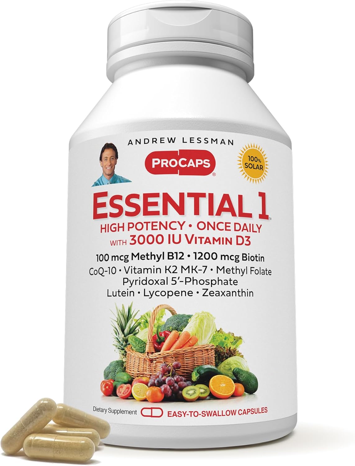 Andrew Lessman Essential-1 Multivitamin 3000 Iu Vitamin D3 360 Small Capsules - 100 Mcg Methyl B12. Coq10 Lutein Lycopene Zeaxanthin. High Potency. No Additives. Ultra-Mild. One Daily Capsule