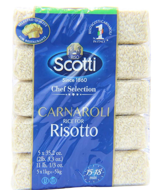 Carnaroli Rice for Risotto, 11 lbs (5x1 kg), Product of Italy, Chef Selection, Gluten Free, Non-GMO, Vacuumed Packed, Riso Scotti