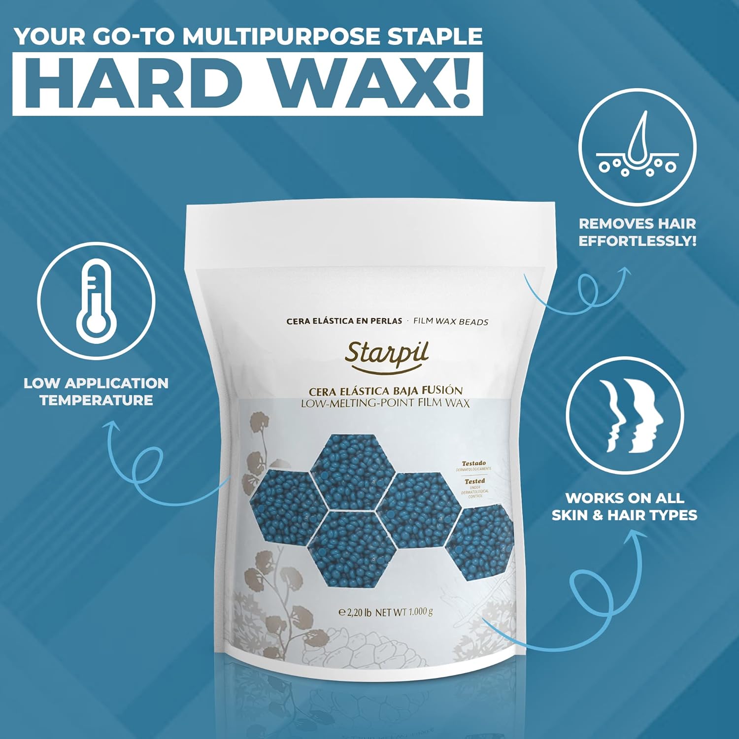 Starpil Wax 1000g / 2.2 lb Bag Blue Hard Wax Beads for Hair Removal, Stripless Wax Beans Refill for Wax Pot Warmer Professional, Low Temperature Film Hair Removal Wax Pearls. : Beauty & Personal Care