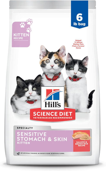 Hill'S Science Diet Sensitive Stomach & Skin, Kitten, Stomach & Skin Sensitivity Support, Dry Cat Food, Salmon & Brown Rice, 6 Lb Bag