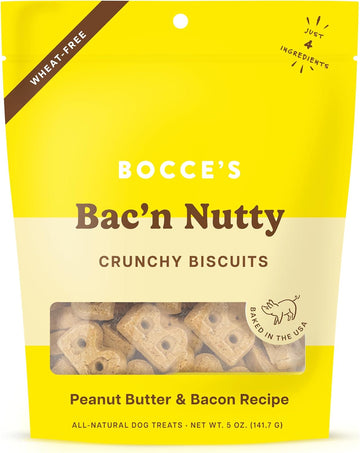 Bocce'S Bakery Oven Baked Bac'N Nutty Treats For Dogs, Everyday Wheat-Free Dog Treats, Made With Real Ingredients, Baked In The Usa, All-Natural Pb & Bacon Biscuits, 5 Oz