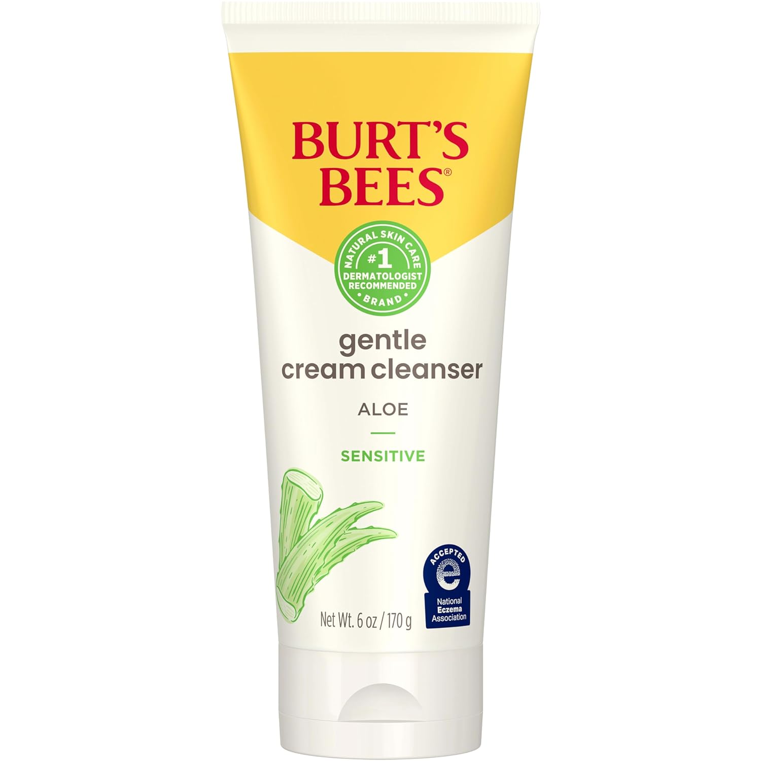 Burt's Bees Gentle Cream Cleanser with Aloe for Sensitive Skin, 98.9% Natural Origin, 6 Ounces