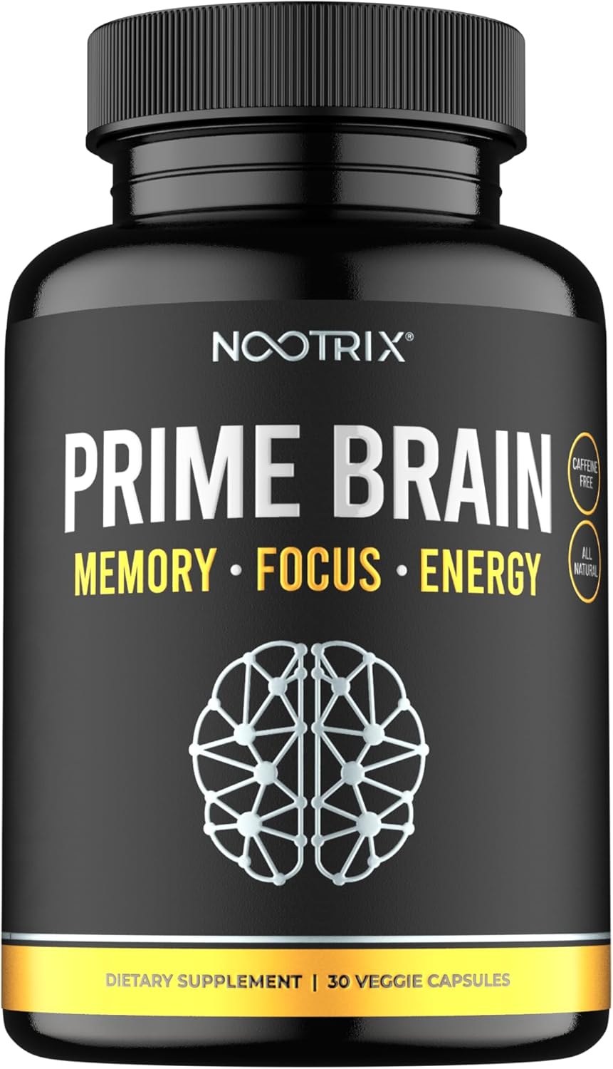 Prime Brain Supplement | Nootropic For Memory, Focus & Cognitive Function Support | Promotes Healthy Energy & Mood W/Ginkgo Biloba, Lion'S Mane Mushroom, Vitamin B12 & L Theanine | 30 Vegan Capsules