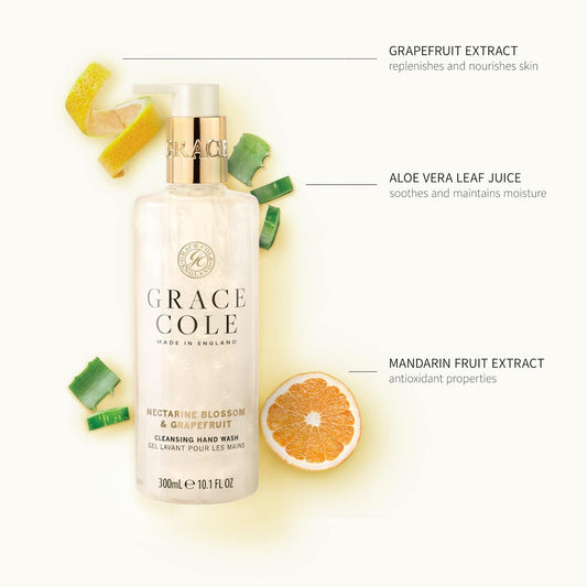 Grace Cole Nectarine Blossom And Grapefruit Hand Wash 300Ml - Essential Oils - Moisturising Liquid Soap - Vegan And Cruelty Free, No Sls Or Parabens - Made In England