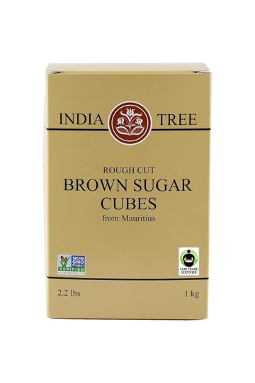 India Tree Brown Sugar Cubes, 2.2 Pound Box, European Style Cane Sugar From Mauritius, Rough Cut Unrefined Brown Sugar